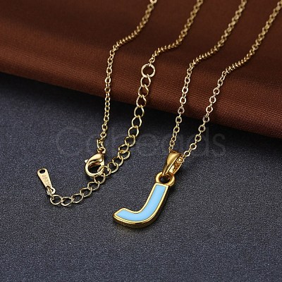 Fashion Tin Alloy Enamel Initial Pendant Necklaces NJEW-BB20973-J-1