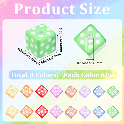 48Pcs 8 Colors Printed Opaque Acrylic Beads MACR-SC0002-71-1
