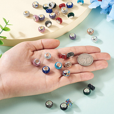 36Pcs 12 Colors Alloy Clay Pave Rhinestone European Beads ALRI-TA0001-30-1