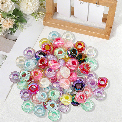 100Pcs UV Plating Rainbow Iridescent Acrylic European Beads MACR-PA0001-28-1