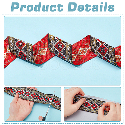 7M Ethnic Style Polyester Rhombus Jacquard Ribbon OCOR-WH0086-98A-1