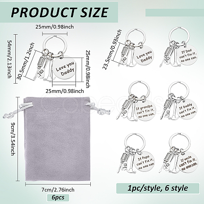 6Pcs Stainless Steel Keychains AJEW-PH0006-23-1