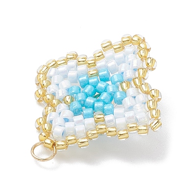 Handmade Glass Seed Beaded Quatrefoil Pattern Pendants PALLOY-MZ00965-01-1