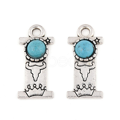 Synthetic Turquoise & Alloy Pendants PALLOY-H146-01AS-I-1