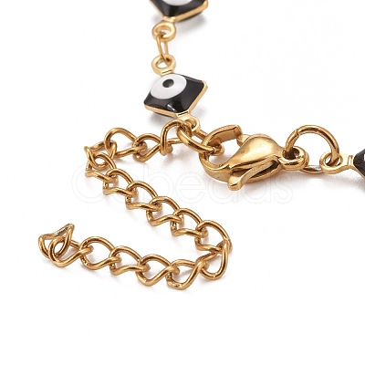 Enamel Rhombus with Evil Eye Link Chains Bracelet BJEW-P271-03G-04-1