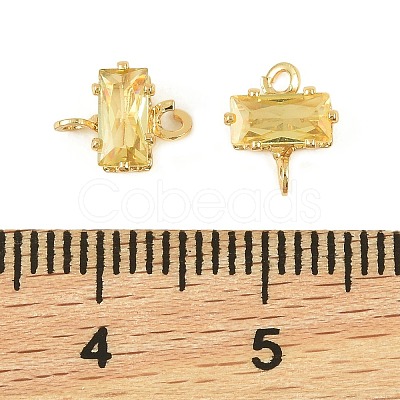 Brass Pave Cubic Zirconia Rectangle Connector Charms KK-P347-06G-01-1