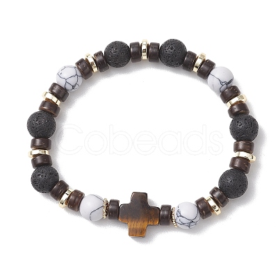 4Pcs 4 Styles Synthetic Howlite & Hematite Natural Lava Rock & Coconut Beads Stretch Bracelets BJEW-JB13448-1