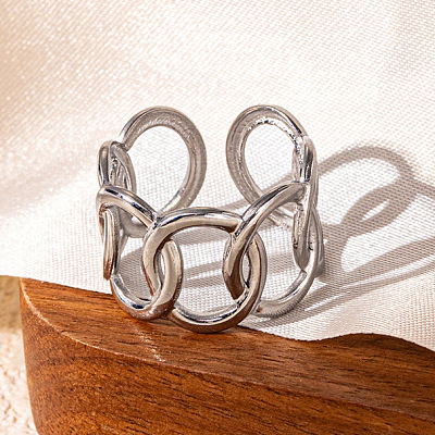 201 Stainless Steel Oval Link Chain Cuff Rings FS-WG16057-22-1