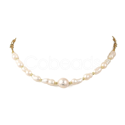 Natural Baroque Keshi Pearl Peanut Graduated Beaded Necklaces for Women NJEW-JN06489-1