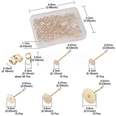50Pcs 5 Size 304 Stainless Steel Stud Earring Findings STAS-YW0001-77-1
