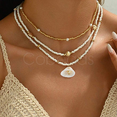 30Pcs Natural Shell & Imitation Pearl Pendants PALLOY-SC0004-42-1