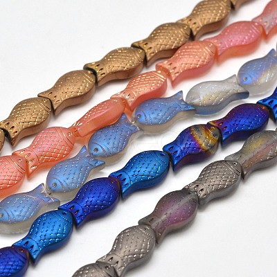 Frosted Electroplate Glass Fish Beads Strands EGLA-M001-M-1