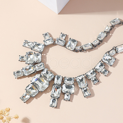 Exaggerated Party Zinc Alloy & Clear Glass Bib Necklaces for Glamorous Events RT5947-1