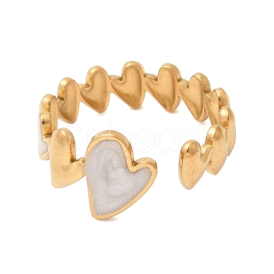 Heart 304 Stainless Steel Open Cuff Rings for Women RJEW-A091-02G-1