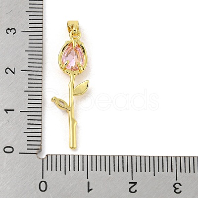 Rose Flower for Valentine's Day Golden Rack Plating Brass Micro Pave Cubic Zirconia Pendants X-KK-R153-01D-G-1