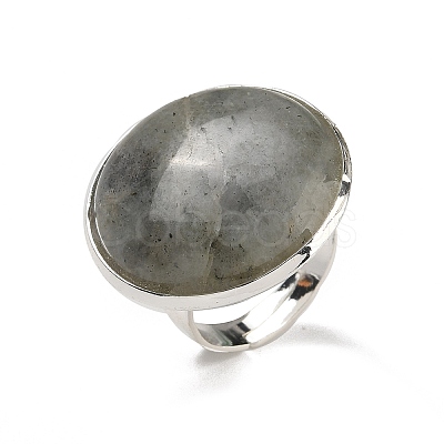 Natural Labradorite Round Adjustable Rings RJEW-K371-09S-15-1