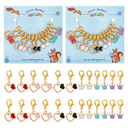 Alloy Enamel Crown & Heart Pendant Locking Stitch Markers HJEW-AB00068-1