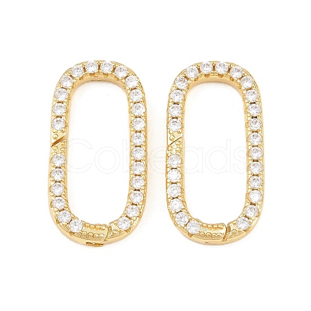 Oval Brass Micro Pave Clear Cubic Zirconia Spring Gate Rings KK-C162-093G-1