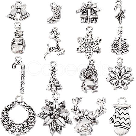 64Pcs 16 Style Tibetan Style Alloy Pendants FIND-SC0004-76-1