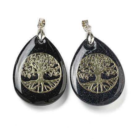 Synthetic Blue Goldstone Teardrop Pendants G-Q175-01C-1