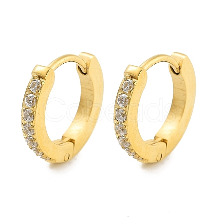 Ion Plating(IP) 304 Stainless Steel Micro Pave Clear Cubic Zirconia Huggie Hoop Earrings EJEW-C096-01D-G-1