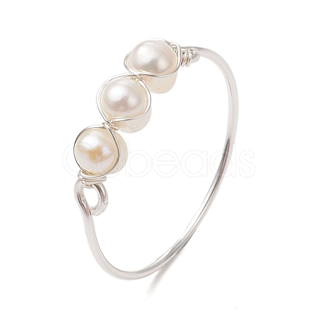 Round Natural Cultured Freshwater Pearl Finger Rings RJEW-JR00851-02-1