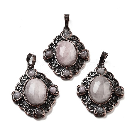 Natural Rose Quartz Rhombus Pendants G-K363-02R-12-1