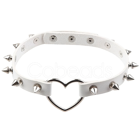 Adjustable Adjustable Gothic PU Leather Alloy Spike Rivet Heart Choker Necklaces for Women NJEW-WH20816-006P-A-1