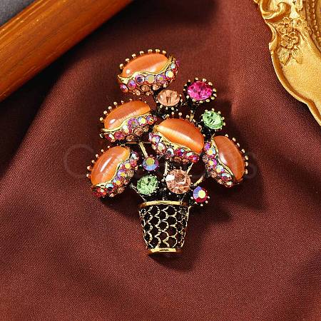 Plant Alloy Rhinestone Lapel Pins for Backpack Clothes JEWB-C052-03AG-02-1