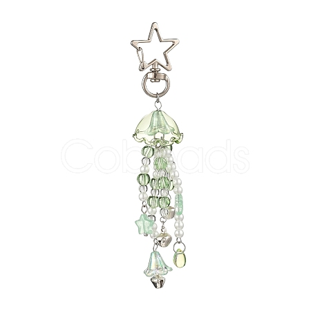 Flower Glass & Plastic Pearl & Alloy Pendant Decorations HJEW-JM03433-1