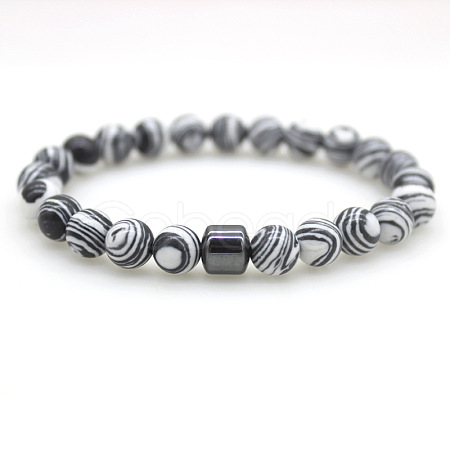 Synthetic Malachite Round Beaded Stretch Bracelets for Men Women FS-WG77712-08-1