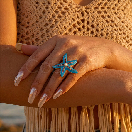 Alloy Enamel & Rhinestone Finger Rings WG0A593-02-1