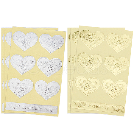 20 Sheets 2 Colors Heart & Rectangle Paper Self-Adhesive Embossed Stickers DIY-CP0010-59-1