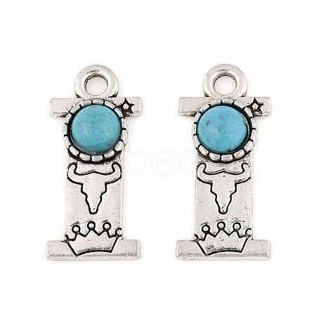 Synthetic Turquoise & Alloy Pendants PALLOY-H146-01AS-I-1