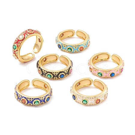 Flat Round Cubic Zirconia Cuff Rings RJEW-C021-04G-1