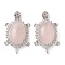 Natural Rose Quartz Pendants, Rack Plating Platinum Tone Brass Tortoise Charms with Rhinestone, Cadmium Free & Lead Free, 48.5x28.5x14mm, Hole: 7x4mm