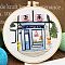 DIY Store Pattern Embroidery Starter Kit, Cross Stitch Kit Including Imitation Bamboo Frame, Carbon Steel Pins, Cloth and Colorful Threads, Light Sky Blue, 177x164x8.5mm, Inner Diameter: 144mm