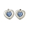 304 Stainless Steel Charms, with Cat Eye, Heart, Blue, 14x13x3.5mm, Hole: 1.4mm