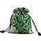 Chinese Style Silk Embroidery Flower Storage Bags, Drawstring Pouches Packaging Bag, Rectangle, Green, 13x10cm