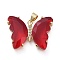 Brass Micro Pave Clear Cubic Zirconia Pendants, with Glass, Butterfly, Golden, Red, 20x26.5x5mm