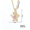 Brass Light Rosaline AB Rhinestone Cute Bear Pendant Necklaces for Women, Golden, 15.75 inch(400mm)