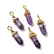 Natural Amethyst Pointed Pendants, Faceted, with Golden Tone Brass Findings, Lead free & Cadmium Free, Bullet, 27~30x9~10x7~8mm, Hole: 4x3mm