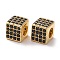 925 Sterling Silver Beads, with Cubic Zirconia, Real 18K Gold Plated, Cube, Black, 7x7.5x7.5mm, Hole: 3.8mm