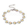 Enamel Daisy Link Chains Bracelet BJEW-P271-01P-02-1