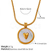 304 Stainless Steel with Natural White Shell Flat Round with Heart Pendant Necklaces for Women WG2F9FE-06-1