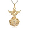 Golden Tone Brass Hollow Round Cage Pendants KK-J238-08G-3