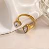 304 Stainless Steel Cubic Zirconia Cuff Open Ring for Women CU-CBACD1D-01G-01-1