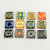 Floral Pattern Glass Flatback Square Cabochons GGLA-S022-15mm-37-1