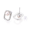 Brass Natural Pearl Stud Earrings PEAR-N020-05U-4
