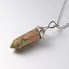 Brass Gemstone Bullet Pendant Necklaces NJEW-JN01042-3
